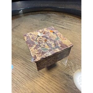 Vintage Stone Inlay Jewelry Box, Floral Trinket Box